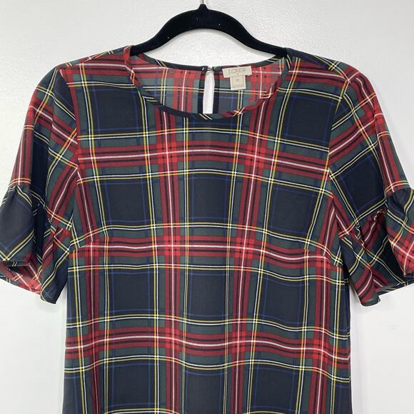 J. Crew Blouse Plaid Short Sleeves Ruffle Dark Academia School Girl Preppy XS - Picture 3 of 10